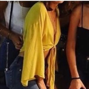 Yellow open tie shirt